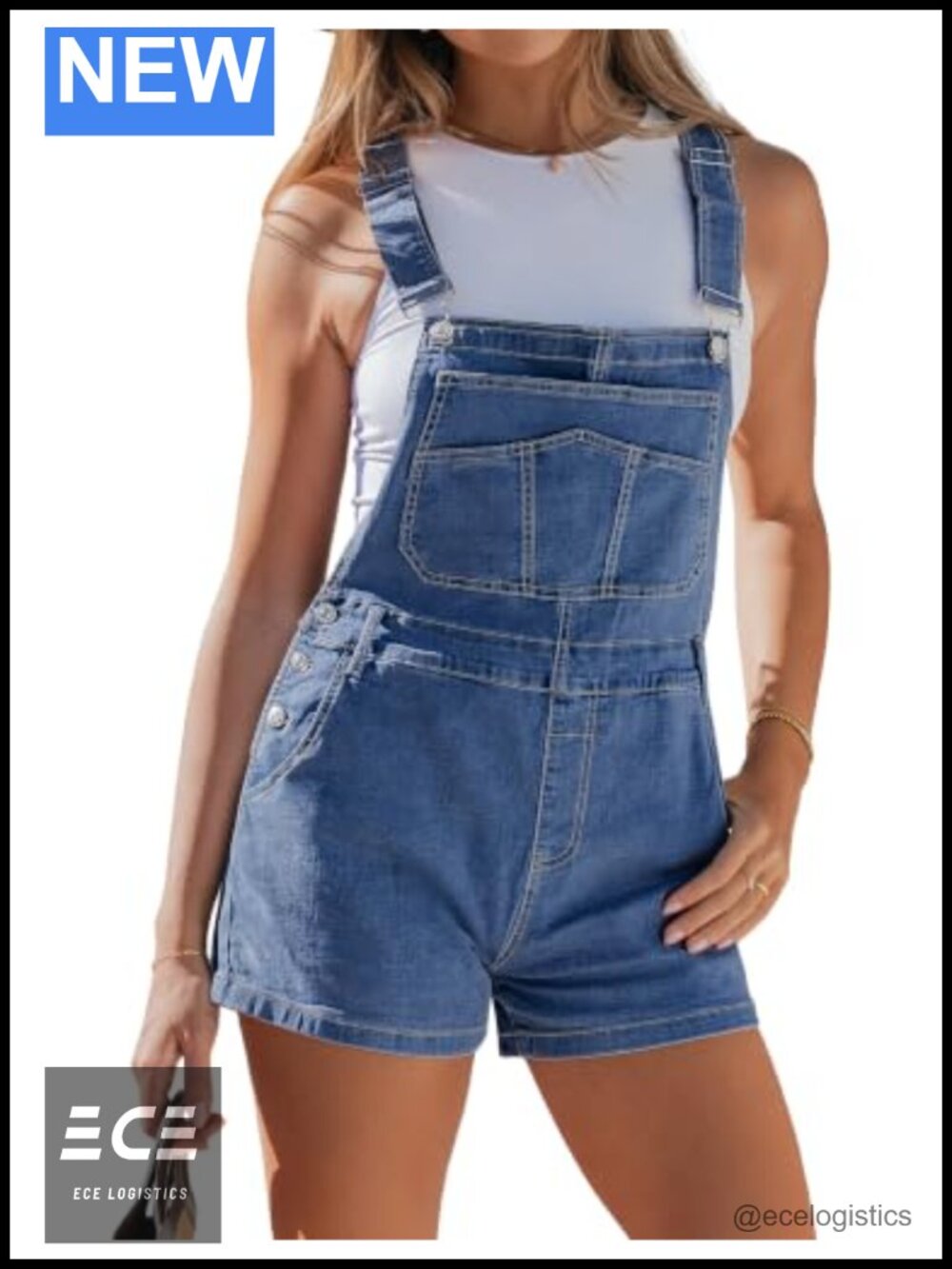 Womens Denim Overall Shorts Adjustable Straps Stretch Cotton Blend